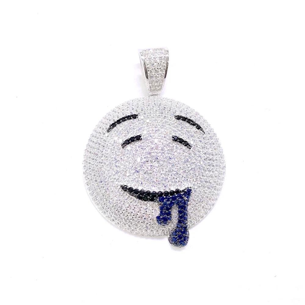 Silver DROOLING EMOJI FACE PENDANT + FREE CHAIN